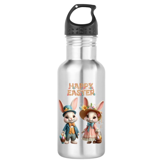 Garrafa Felz pascoa branco, com 2 coelhos (Frente)