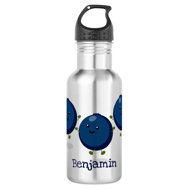 Garrafa Figura de desenho animado roxo de mirtilos felizes (Frente)