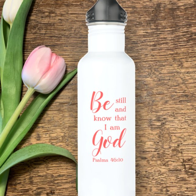 Garrafa Fique quieto E Saiba | Presente de Fé de Nome Pers (Personalize this water bottle for a great Christian inspirational Bible verse gift, unique & stylish)