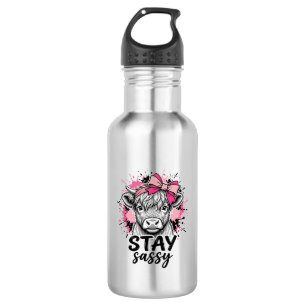 Garrafa Fique Sassy Vaca Highland Rosa Gravura Vintage Cam