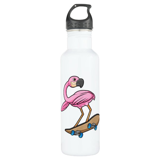Garrafa Flamingo como Skater com skate (Frente)