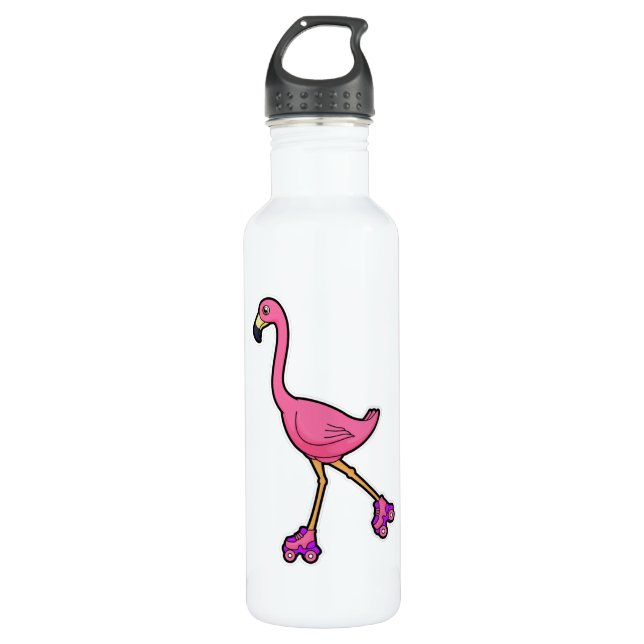 Garrafa Flamingo como Skater com skates Roller (Frente)