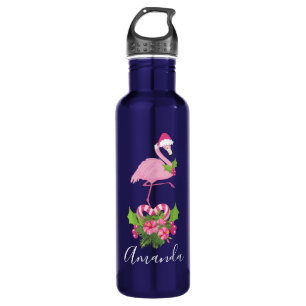 Garrafa Flamingo cor-de-rosa no Papai Noel com Buquê de C