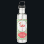 Garrafa Flamingo e nome tropicais da menina<br><div class="desc">Este belo design de garrafa tropical apresenta uma linda cor-de-água rosa,  flamingo,  e um padrão de folha de selva com espaço para adicionar um nome! O perfeito design de verão tropical para qualquer garota amorosa.</div>