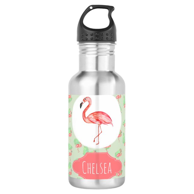 Garrafa Flamingo e nome tropicais da menina (Frente)
