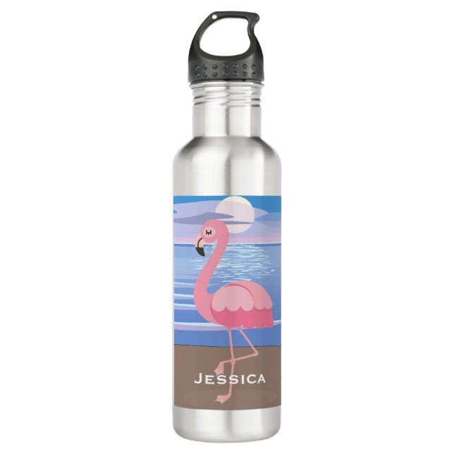 Garrafa Flamingo, Ilha Tropical Personalizada e Bonita (Frente)