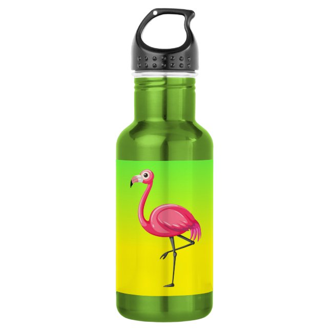Garrafa Flamingo Rosa em Estilo Cartoon (Frente)