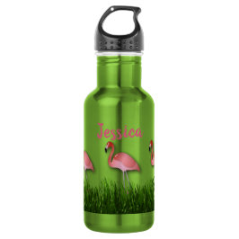Garrafa Flamingos Na Grama
