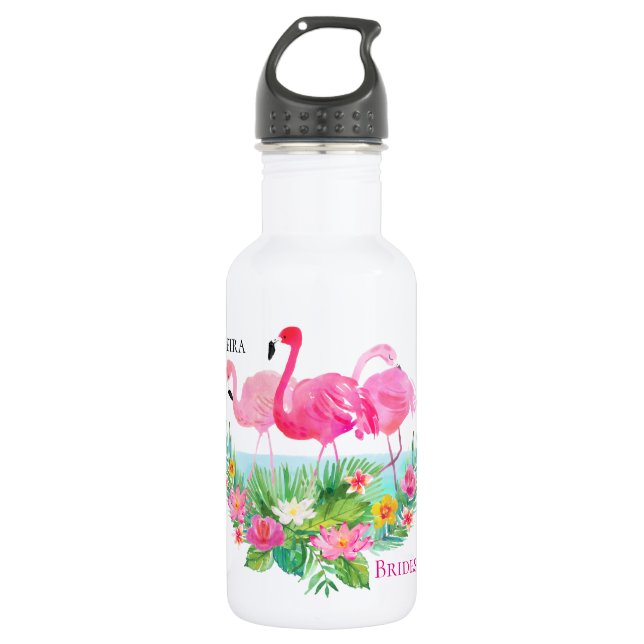 Garrafa Flamingos Rosa Tropical Personalizados (Frente)