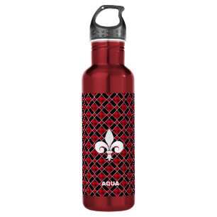 Garrafa Fleur-de-Lis em Xadrez Preto e Vermelho