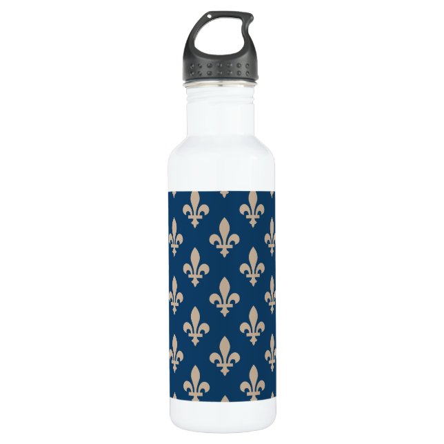 Garrafa Fleur de Lis Pattern, Royal French, Cream on Blue (Frente)