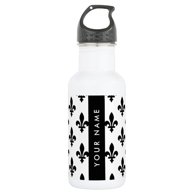 Garrafa Fleur de Lis, Preto sobre Branco, Preto, Seu Nome (Frente)