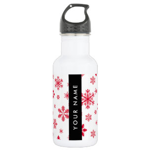Garrafa Flocos de neve vermelhos, seu nome, personalize