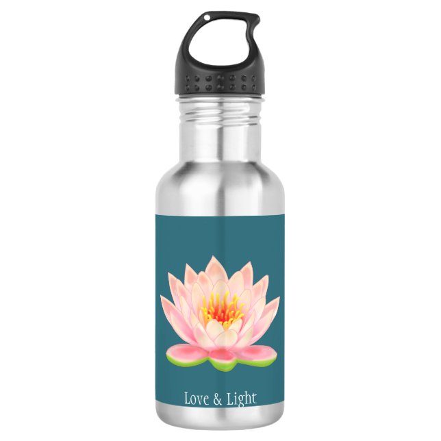 Garrafa Flor de Lótus Rosa em Azul Turquesa (Frente)