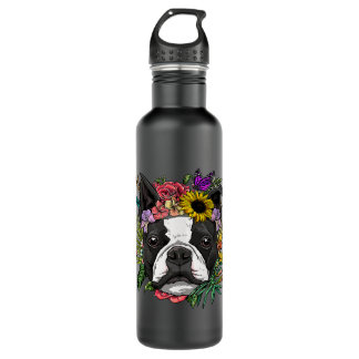 Garrafa Floral Boston Terrier Botanical Plant Flower Puppy