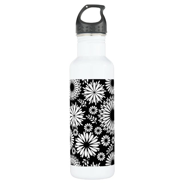 Garrafa Flores boho Padrão floral vetorial preto e branco (Frente)