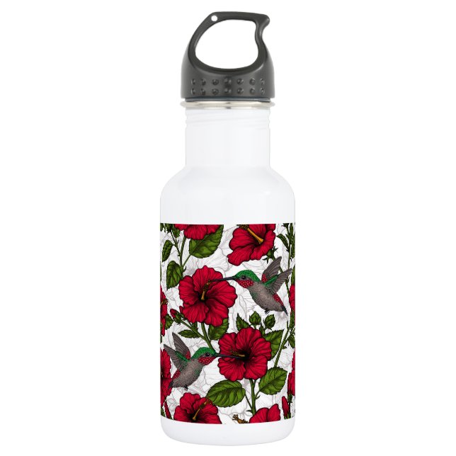 Garrafa Flores de hibisco e beija-flores (Frente)