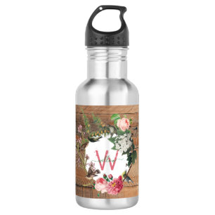 Garrafa Flores De Vintagem De Madeira Rústica Monogramada