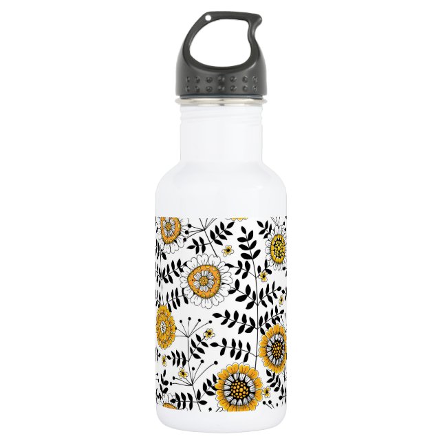 Garrafa Flores e folhas de rabo em amarelo e preto (Frente)