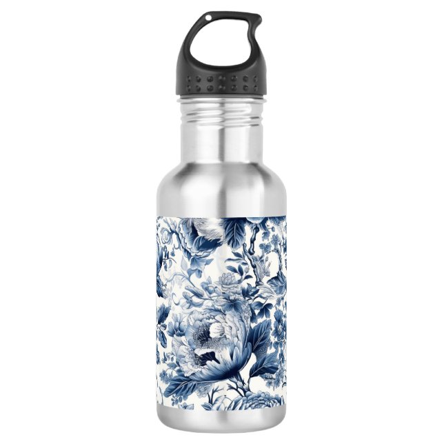 Garrafa Flores Florais de Chinoiserie Blue e White Peonies (Frente)