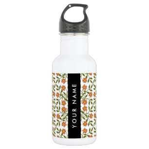 Garrafa Flores Laranja, Padrão Floral, Boho, Seu Nome
