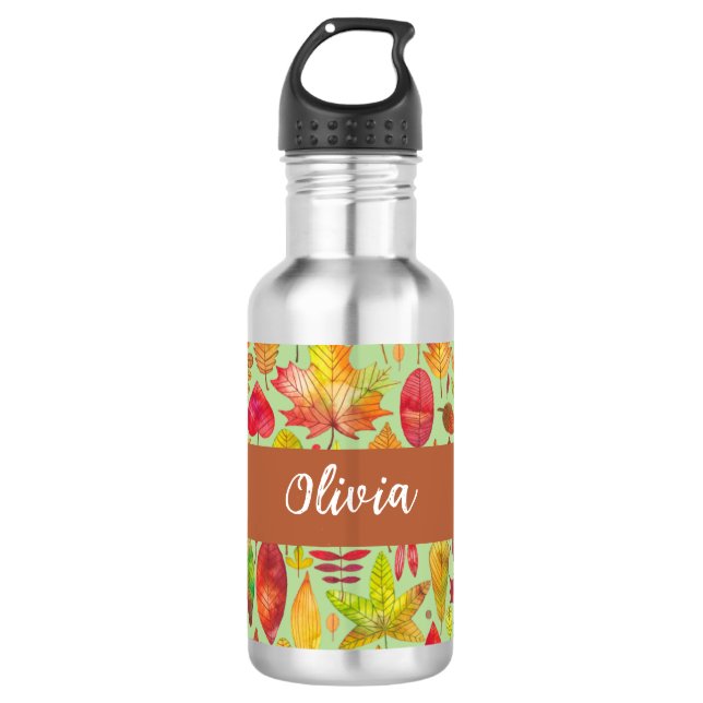 Garrafa Folhas de Outono de Aquarela Personalizadas (Frente)