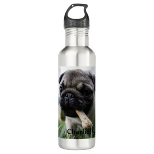 Garrafa Foto e nome personalizados do cão Pug