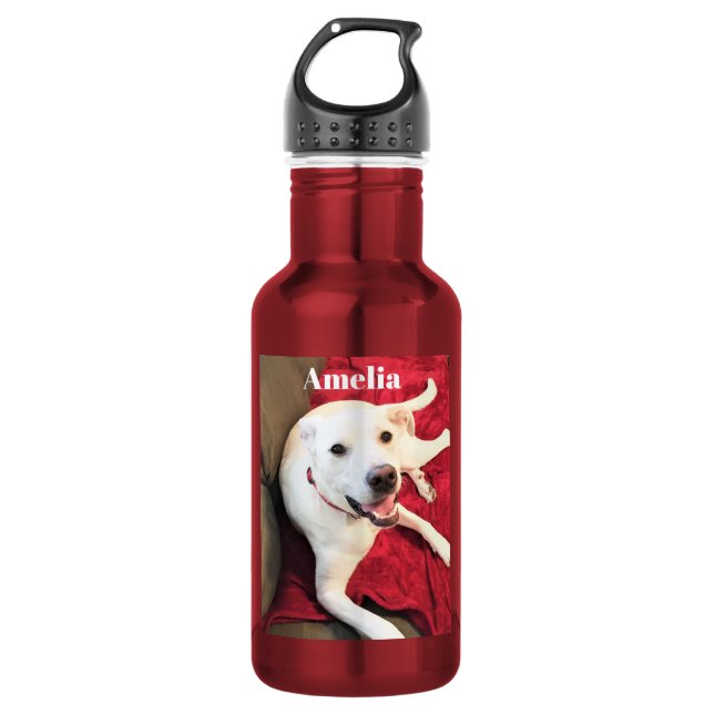 Garrafa Foto Engraçada de Cachorro Fofo Sorridente Vermelh (Frente)