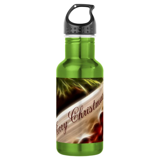 Garrafa Fractal Cranberry Natal com texto personalizável (Frente)