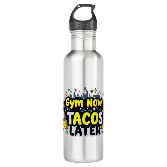 Garrafa Funny Water Bottle – Fitness & Foodie Quote Design (Frente)