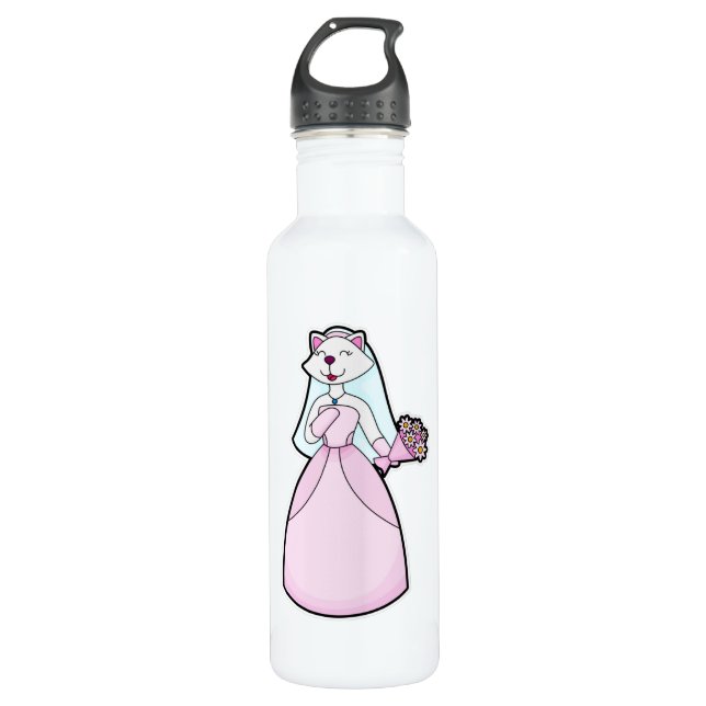 Garrafa Gata como Noiva com Ramalhete de Flores (Frente)