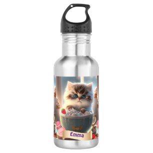 Garrafa Gato bonitinho em uma taça de crianças personaliza