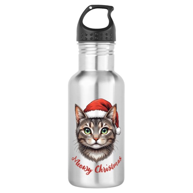 Garrafa Gato de Natal Fofo Personalizado com Chapéu de Pap (Frente)