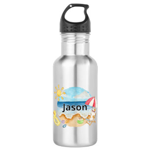 Garrafa Gato de Praia de Verão Fofo Personalizado em Metal