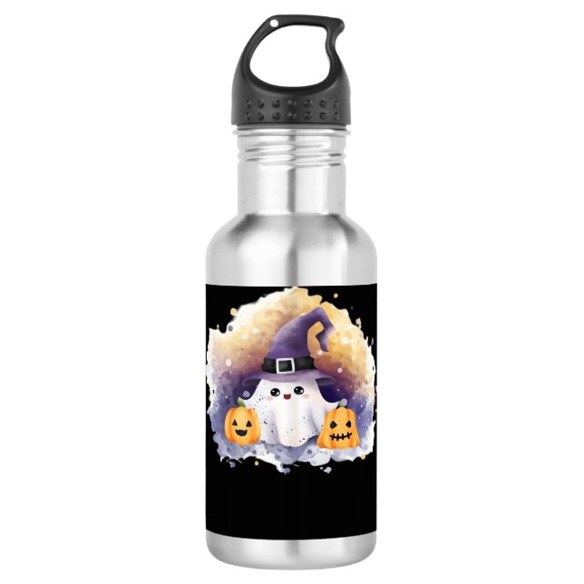 Garrafa Gato Fantasma Bonito com Pumpkins - Kawaii Hallowe (Frente)