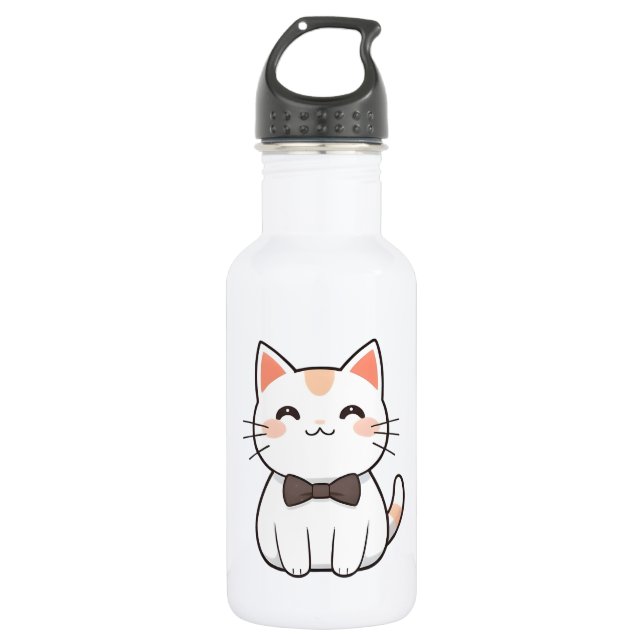 Garrafa Gato Fofo com Gravata Borboleta Design Kawaii (Frente)