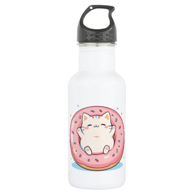Garrafa Gato Fofo em Design Kawaii de Donut Doce (Frente)