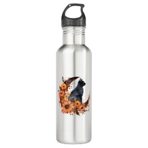 Garrafa Gato Negro Na Lua Floral Pumpkin Black Cat Hallowe