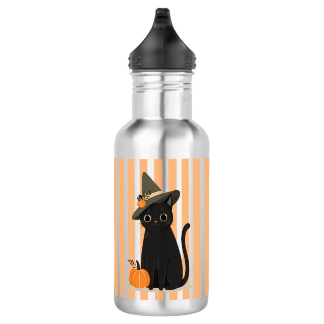 Garrafa Gato Preto Fofo de Halloween com Chapéu de Bruxa e (Direita)