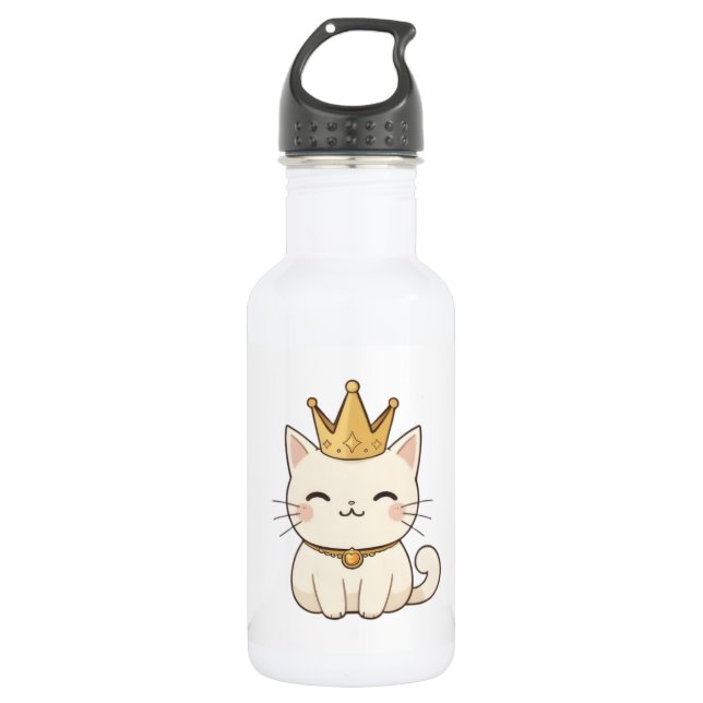 Garrafa Gato Real com Coroa Dourada Design Kawaii (Frente)