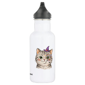 Garrafa Gato Tabby Cinza Fofo de Halloween com Pintura Fac