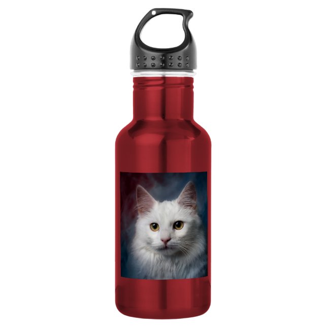 Garrafa Gato Turco Angora Branco Vermelho Azul (Frente)