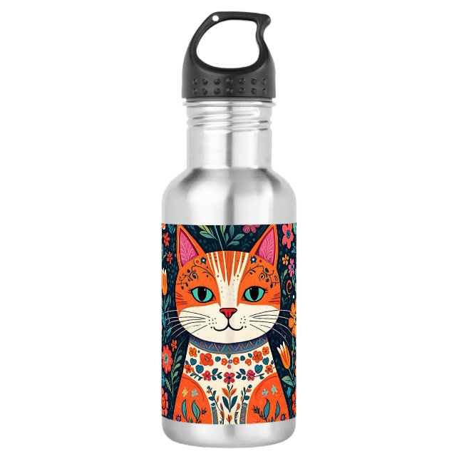 Garrafa Gatos e Flores de Arte Folical Whimsical (Frente)
