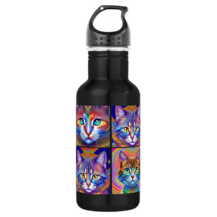 Garrafa Gatos Reais Coloridos Psicodélicos