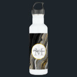 Garrafa Gemstone de Geodo Dourado e Cinza moderno<br><div class="desc">Garrafa de água com um desenho abstrato com um padrão mineral geodo agado. espirais Douradas,  cinzas,  brancas e pretas formando ondas de cor elegantes. Perfeito para transmitir um ar de classe e elegância.</div>