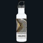 Garrafa Gemstone de Geodo Dourado e Cinza moderno<br><div class="desc">Uma garrafa de água personalizada com um desenho abstrato com um padrão mineral geodo agado. espirais Douradas,  cinzas,  brancas e pretas formando ondas de cor elegantes. Perfeito para transmitir um ar de classe e elegância.</div>