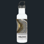 Garrafa Gemstone de Geodo Dourado e Cinza moderno<br><div class="desc">Uma garrafa de água personalizada com um desenho abstrato com um padrão mineral geodo agado. espirais Douradas,  cinzas,  brancas e pretas formando ondas de cor elegantes. Perfeito para transmitir um ar de classe e elegância.</div>