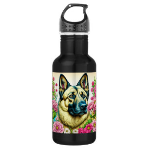 Garrafa German shepherd personalizado e flores de Whimsica