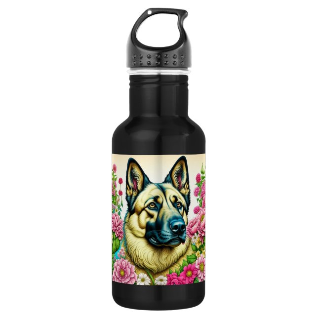 Garrafa German shepherd personalizado e flores de Whimsica (Frente)