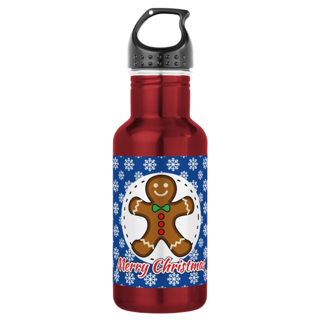 Garrafa Gingerbread - Blue Snowflakes Pattern - Merry Xmas (Frente)